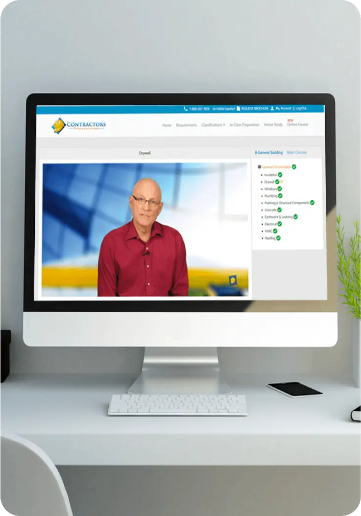Full Online Contractors License Course - Watch pre-recorded lectures with 3D illustrations