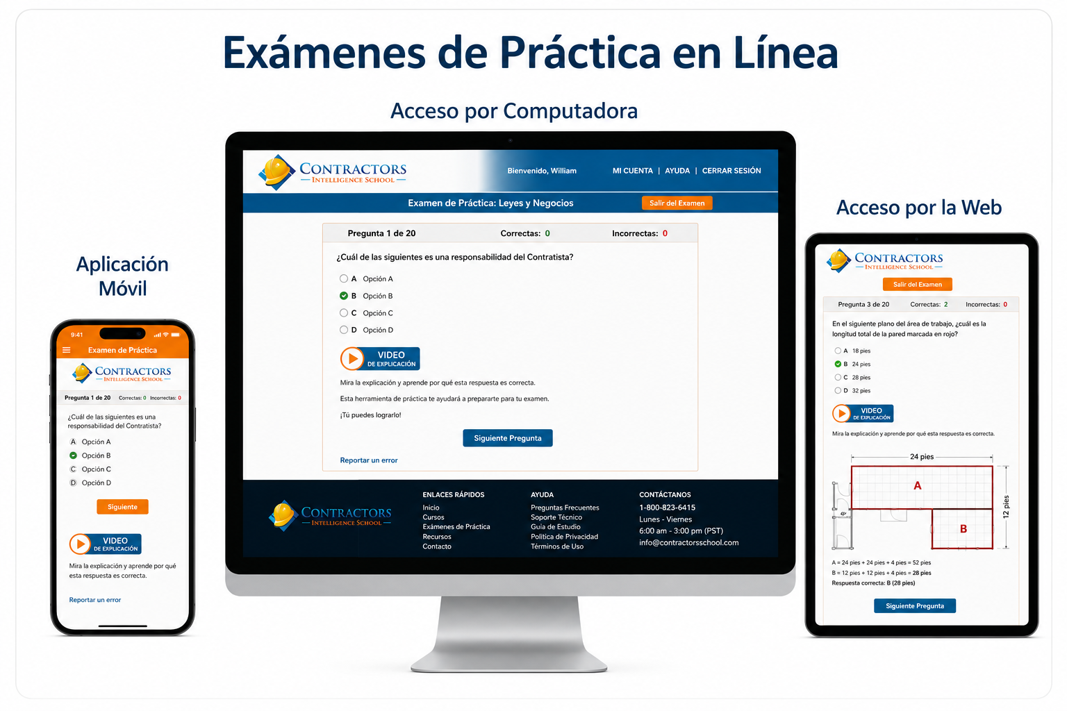 Exámenes de práctica en línea disponibles por computadora, web y aplicación móvil